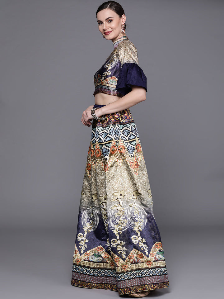 Semi-stitched Digital Print Lehenga Set