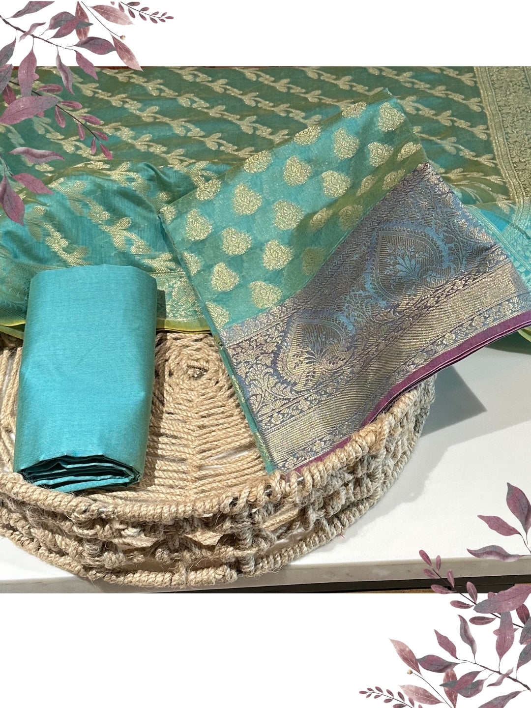 Teal Blue Woven Festive Suit