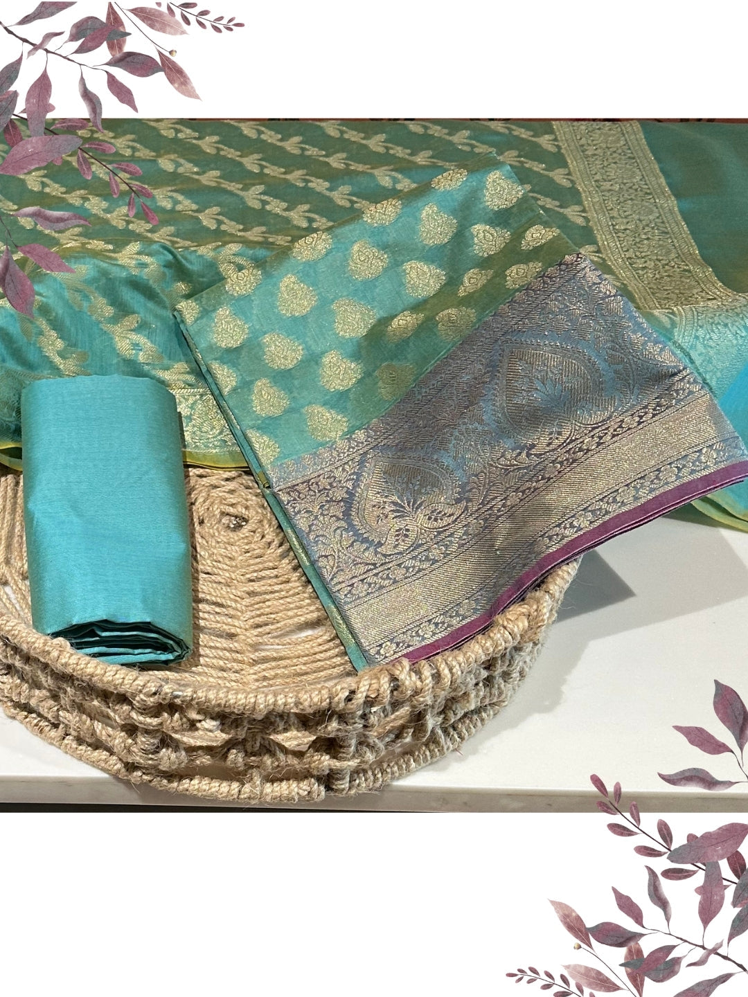 Teal Blue Woven Festive Suit