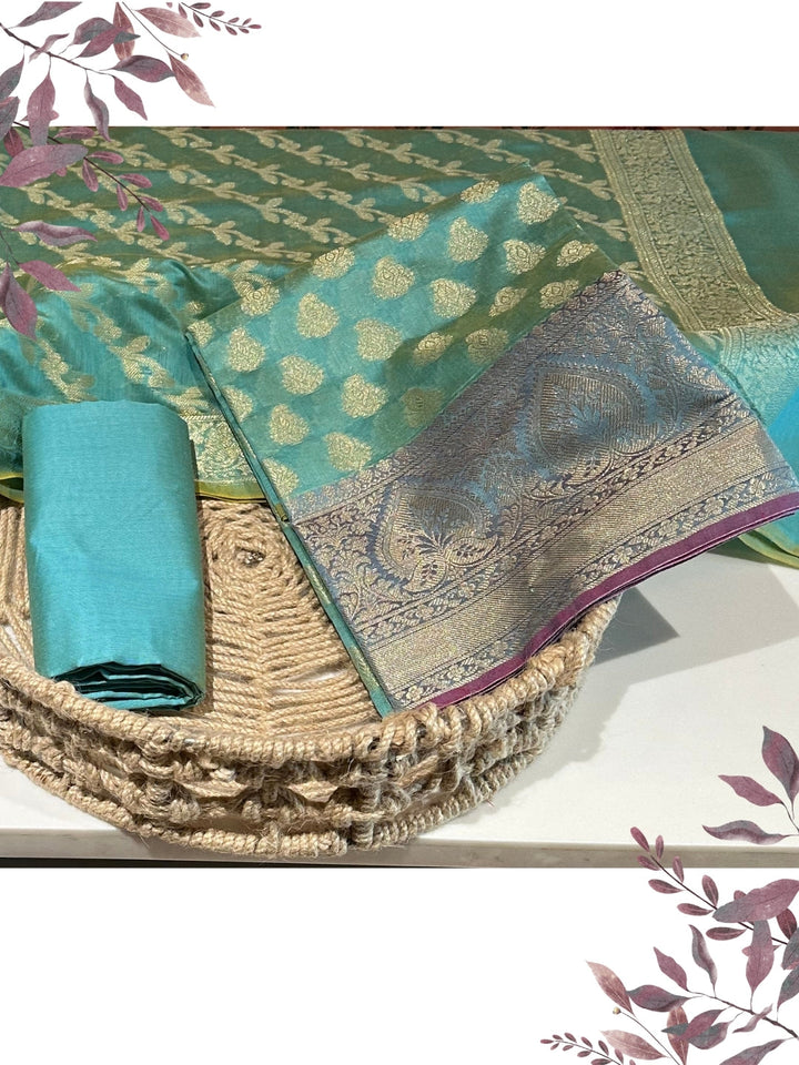 Teal Blue Woven Festive Suit