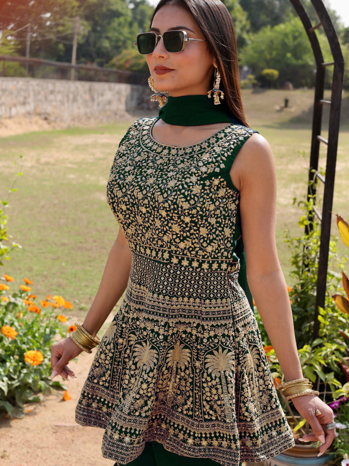 Aari Embroidered Peplum Kurta Sharara Set & Sequin Embellishments