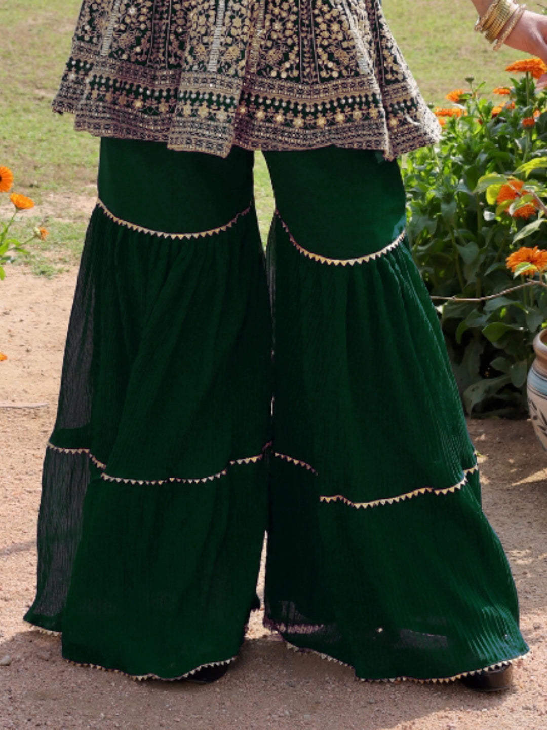 Aari Embroidered Peplum Kurta Sharara Set & Sequin Embellishments