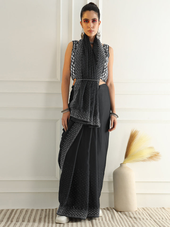 Georgette Cocktail Saree with Intricate Crystal Embellishments