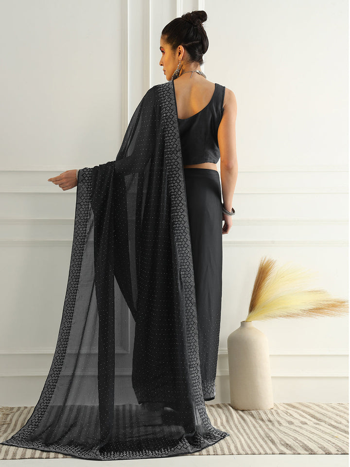 Georgette Cocktail Saree with Intricate Crystal Embellishments