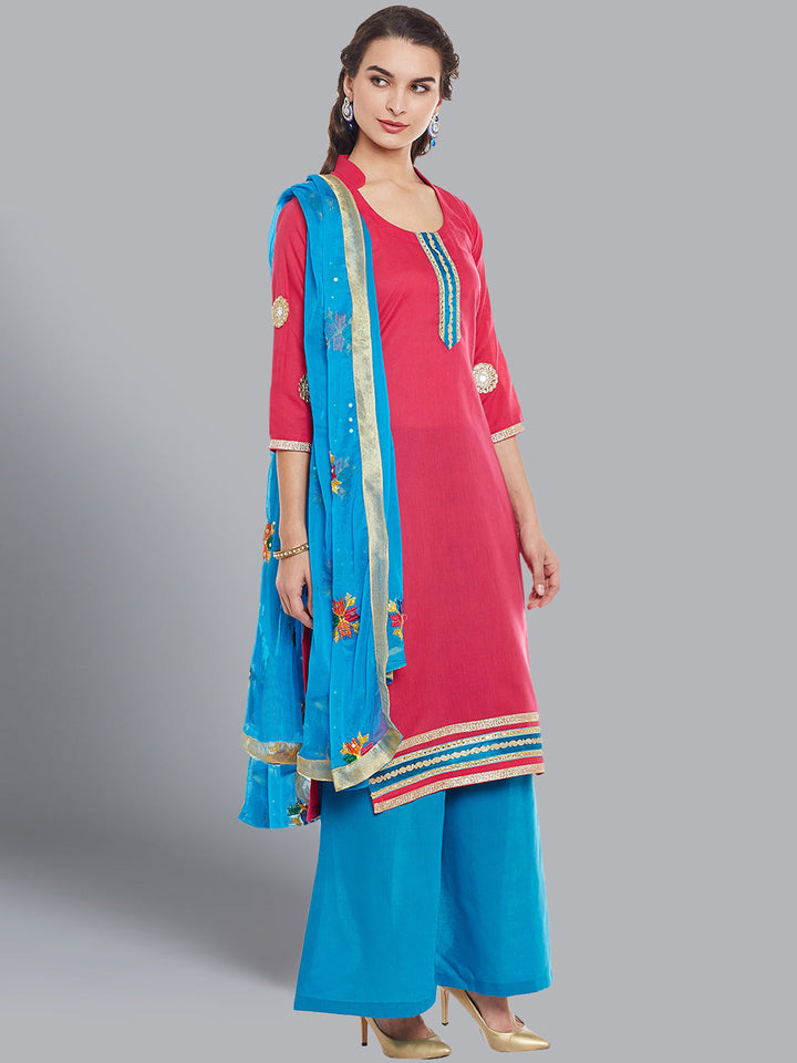 Cotton Dress Material with Floral Resham Phulkari Embroidery