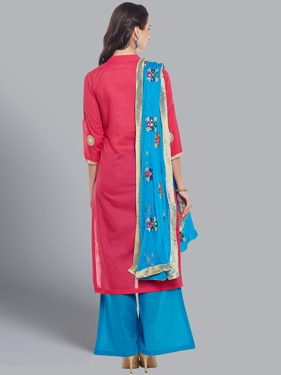 Cotton Dress Material with Floral Resham Phulkari Embroidery