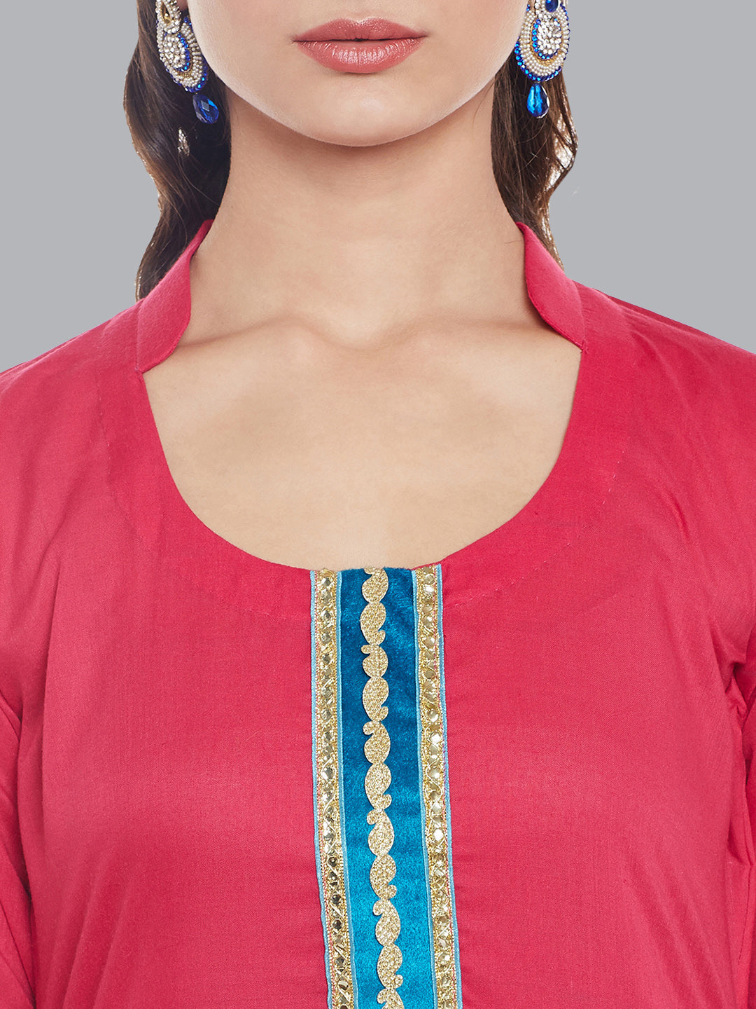 Cotton Dress Material with Floral Resham Phulkari Embroidery