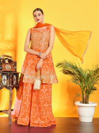 Chhabra 555 Bandhani Print Pleated Lehenga with Peplum Embroidered Kurta & Sequinned Dupatta