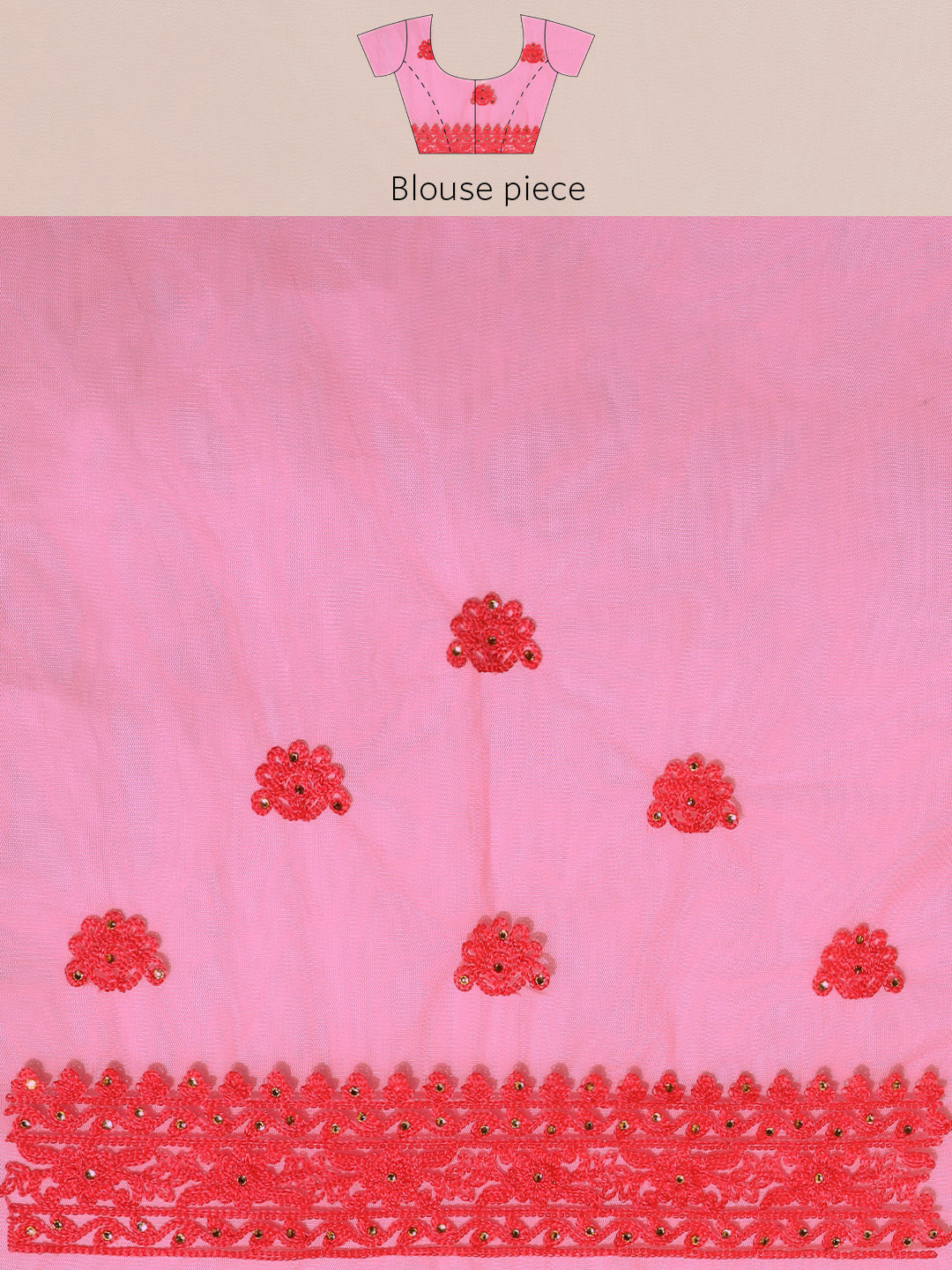 Bright Coral Resham Embroidered & Crystal Embellished Bridal Net Saree