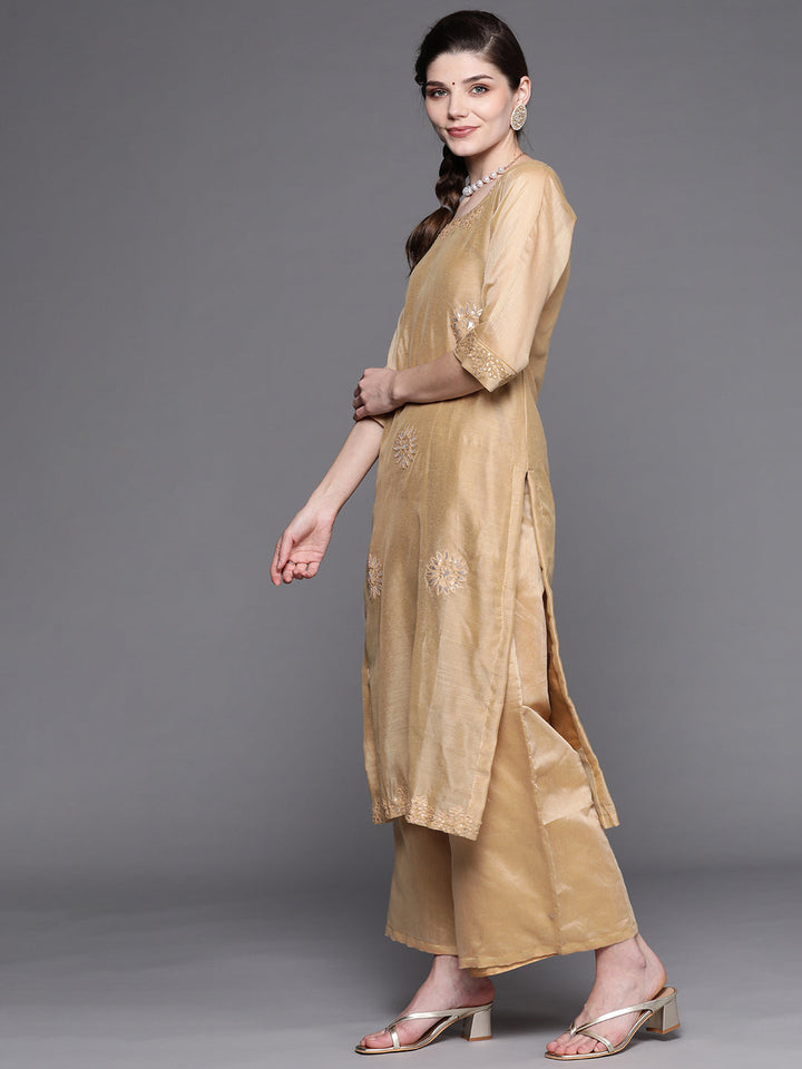 Beige Gotapatti Embroidery Kurta Pallazzo Set