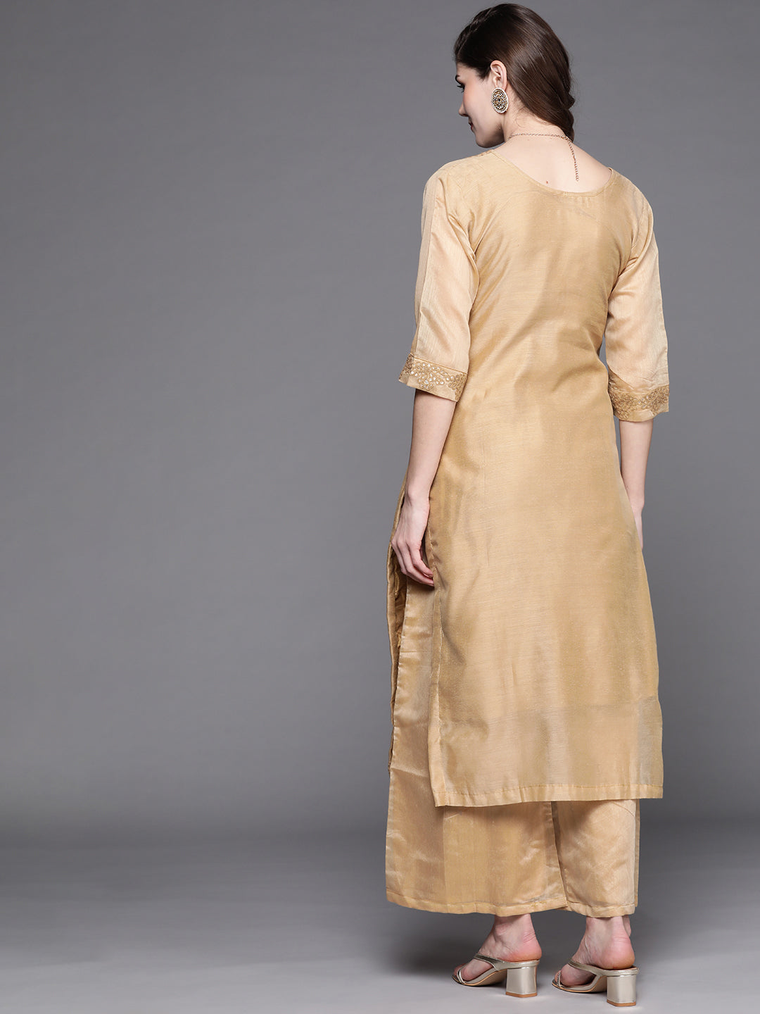 Beige Gotapatti Embroidery Kurta Pallazzo Set