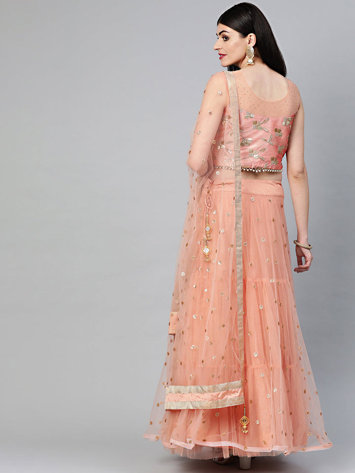 Sequinned Crop Top Lehenga Set with Embroidered dupatta