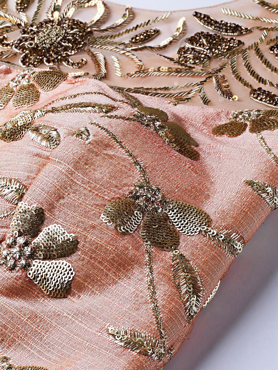 Sequinned Crop Top Lehenga Set with Embroidered dupatta