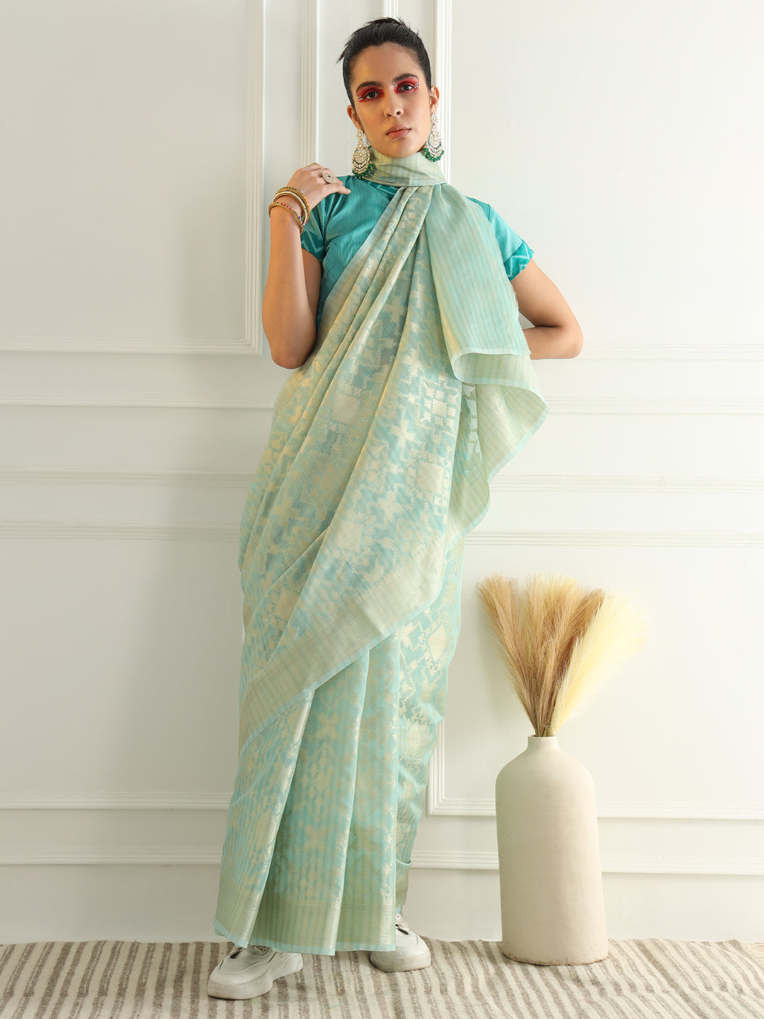 Pastel Ombre Chanderi Silk saree with Subtle Zari Geometric patterns