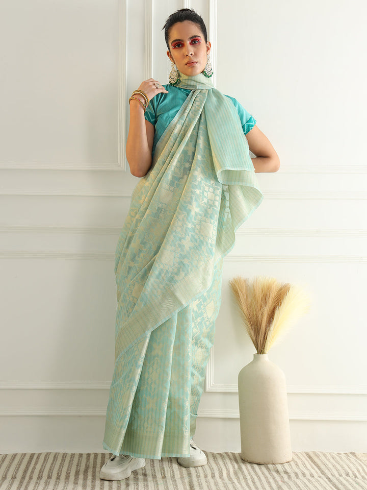 Pastel Ombre Chanderi Silk saree with Subtle Zari Geometric patterns
