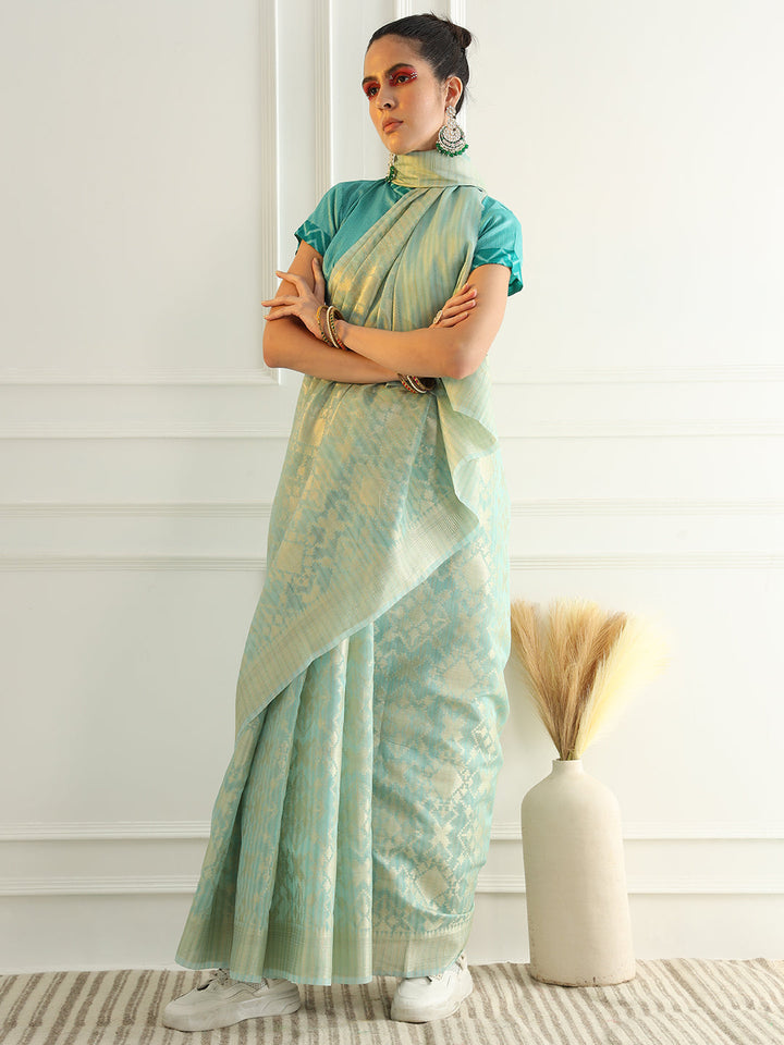 Pastel Ombre Chanderi Silk saree with Subtle Zari Geometric patterns