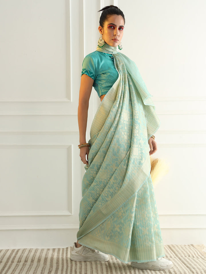 Pastel Ombre Chanderi Silk saree with Subtle Zari Geometric patterns