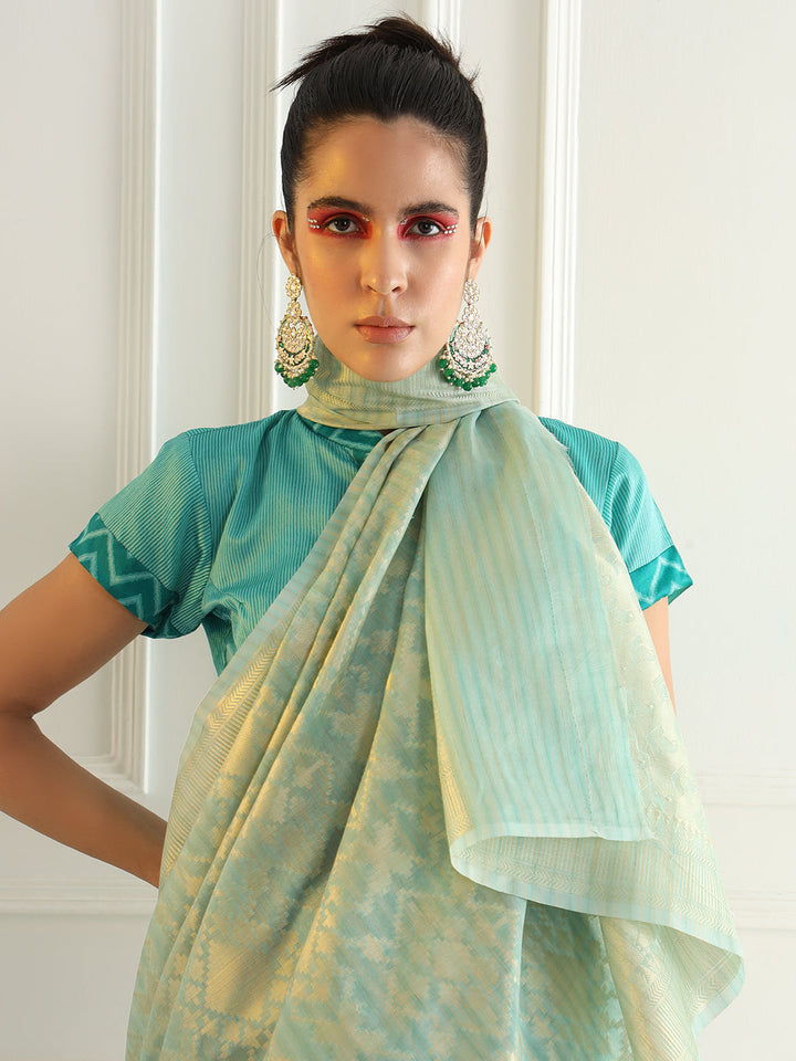 Pastel Ombre Chanderi Silk saree with Subtle Zari Geometric patterns