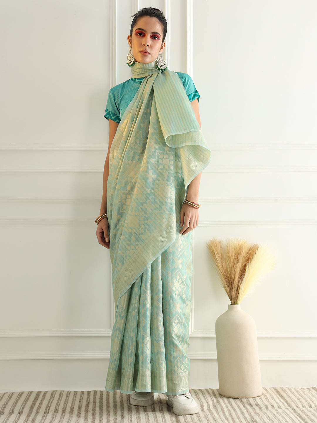 Pastel Ombre Chanderi Silk saree with Subtle Zari Geometric patterns