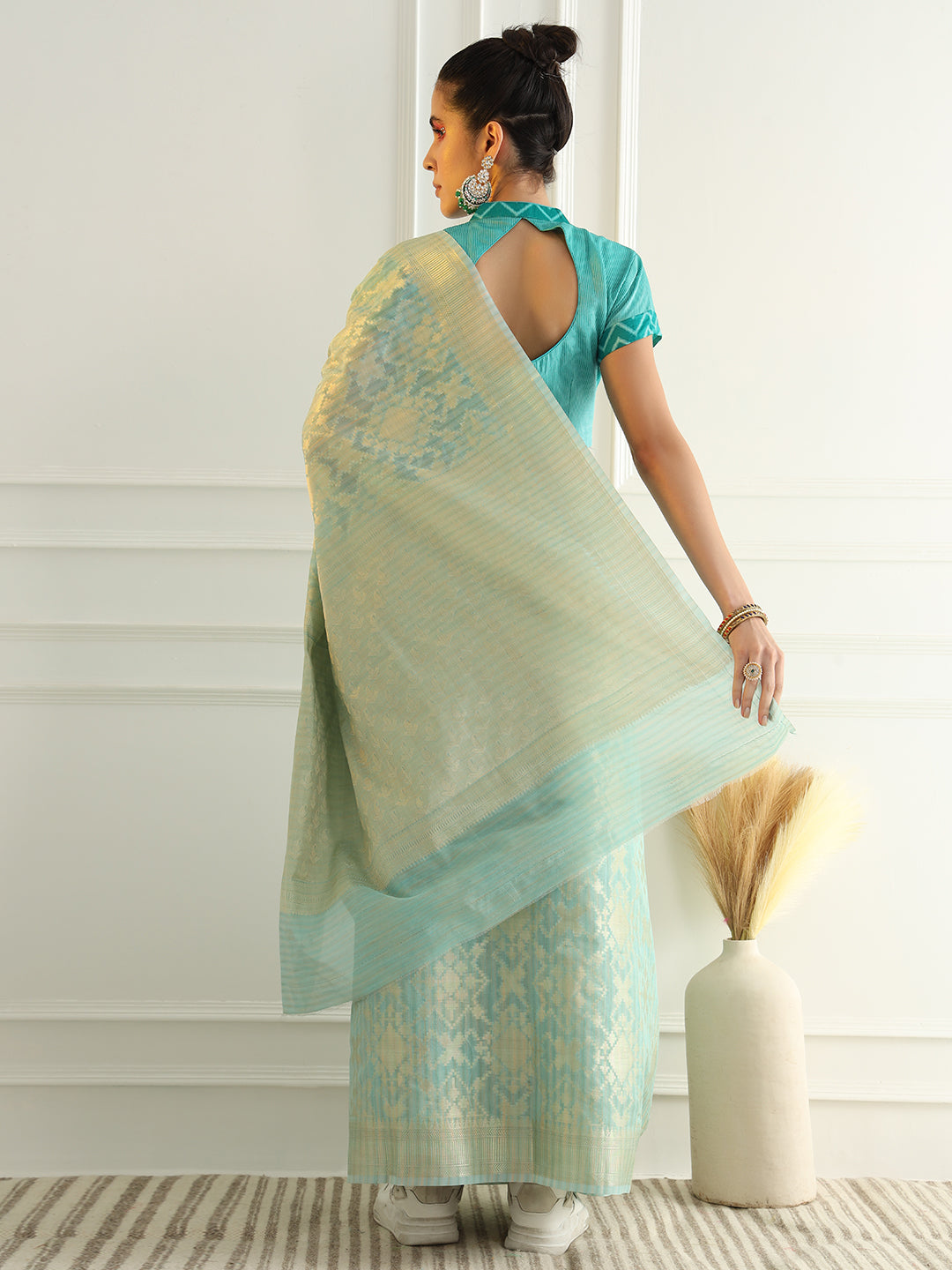 Pastel Ombre Chanderi Silk saree with Subtle Zari Geometric patterns