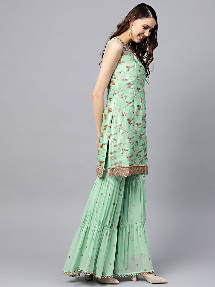 Kurta Sharara Set with Zari Sequin Embroidery