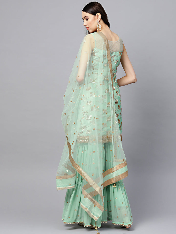 Kurta Sharara Set with Zari Sequin Embroidery