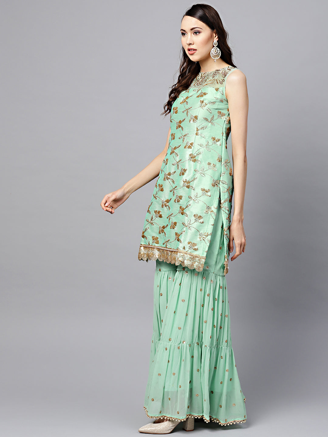 Kurta Sharara Set with Zari Sequin Embroidery