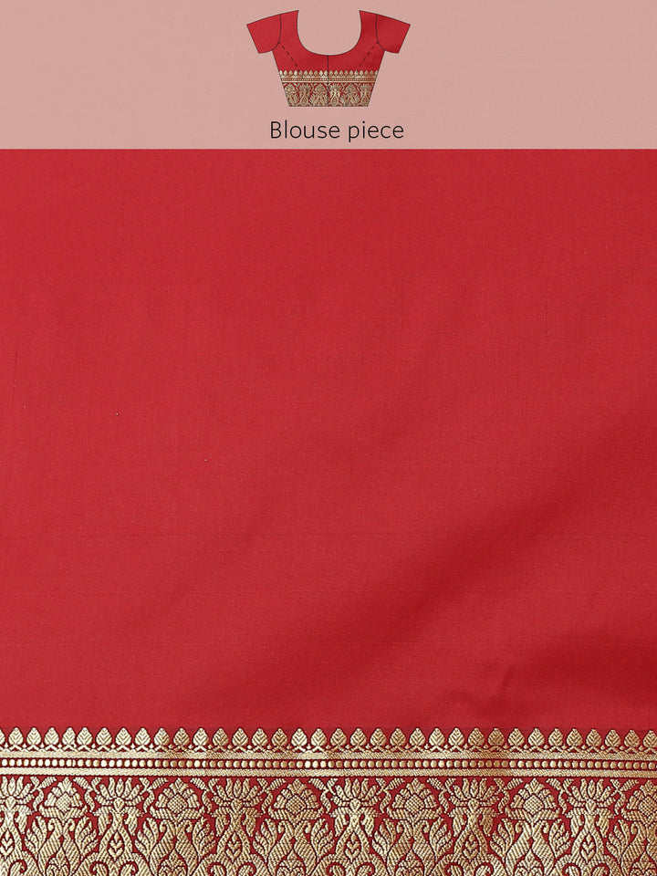 Red Ethnic Motifs Golden Zari Woven Mysore Silk Bridal Handloom Saree