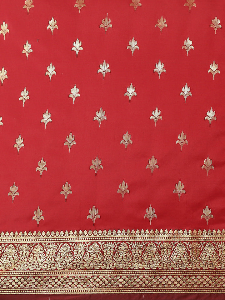 Red Ethnic Motifs Golden Zari Woven Mysore Silk Bridal Handloom Saree