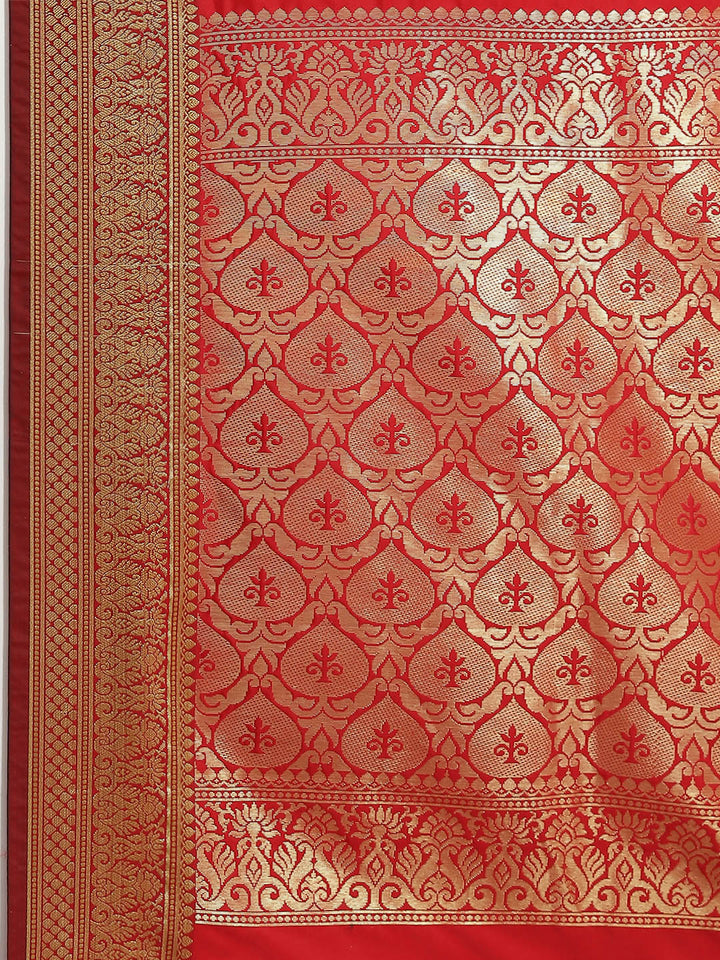 Red Ethnic Motifs Golden Zari Woven Mysore Silk Bridal Handloom Saree