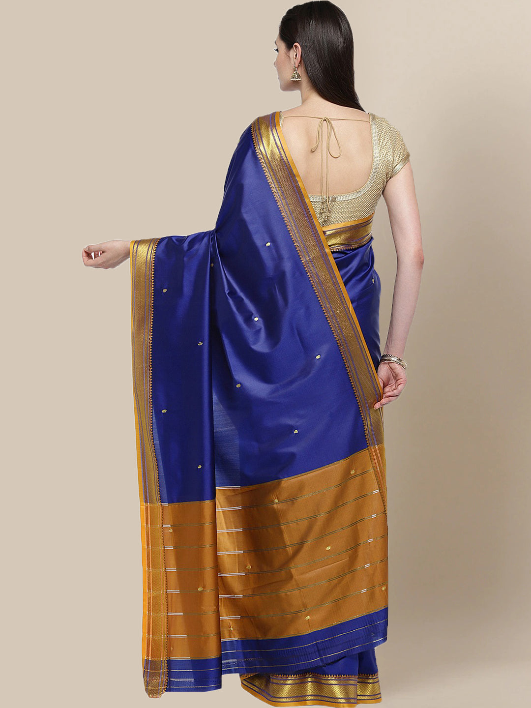 Blue Narayan Peth Silk Saree with Contrast Zari Border