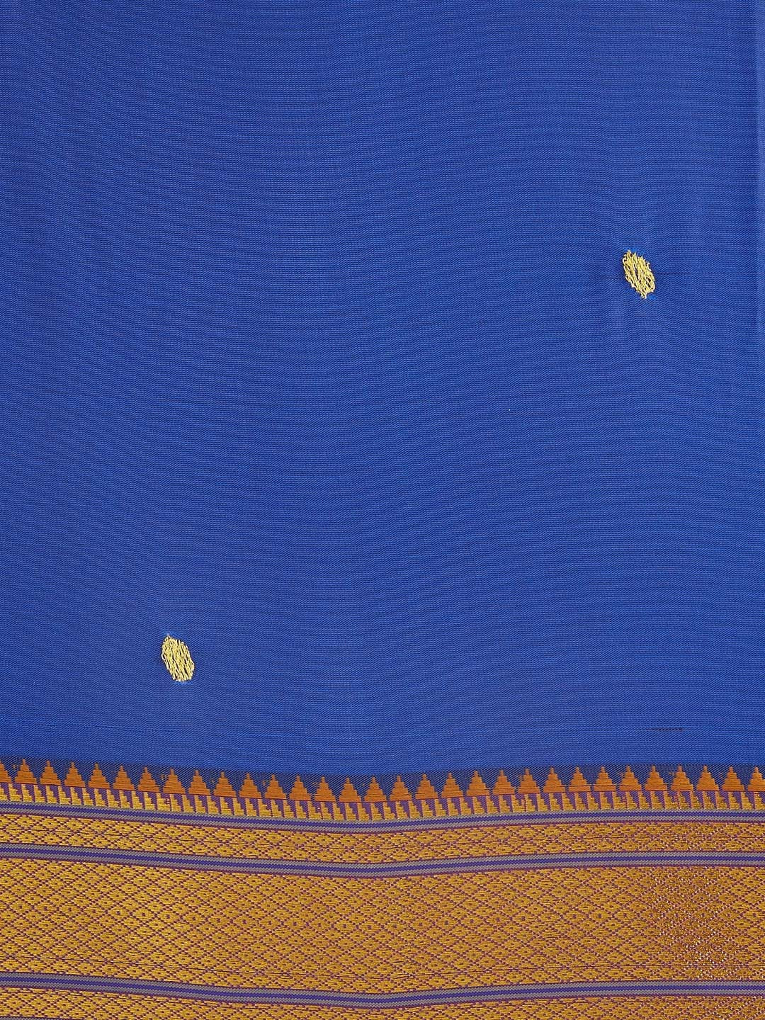 Blue Narayan Peth Silk Saree with Contrast Zari Border