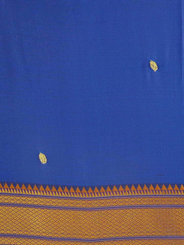 Blue Narayan Peth Silk Saree with Contrast Zari Border