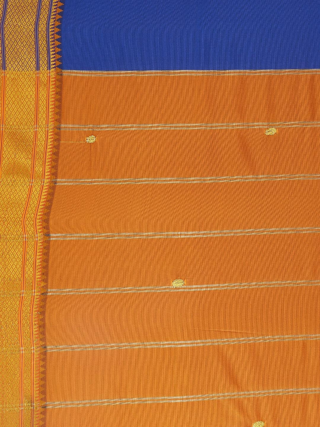 Blue Narayan Peth Silk Saree with Contrast Zari Border