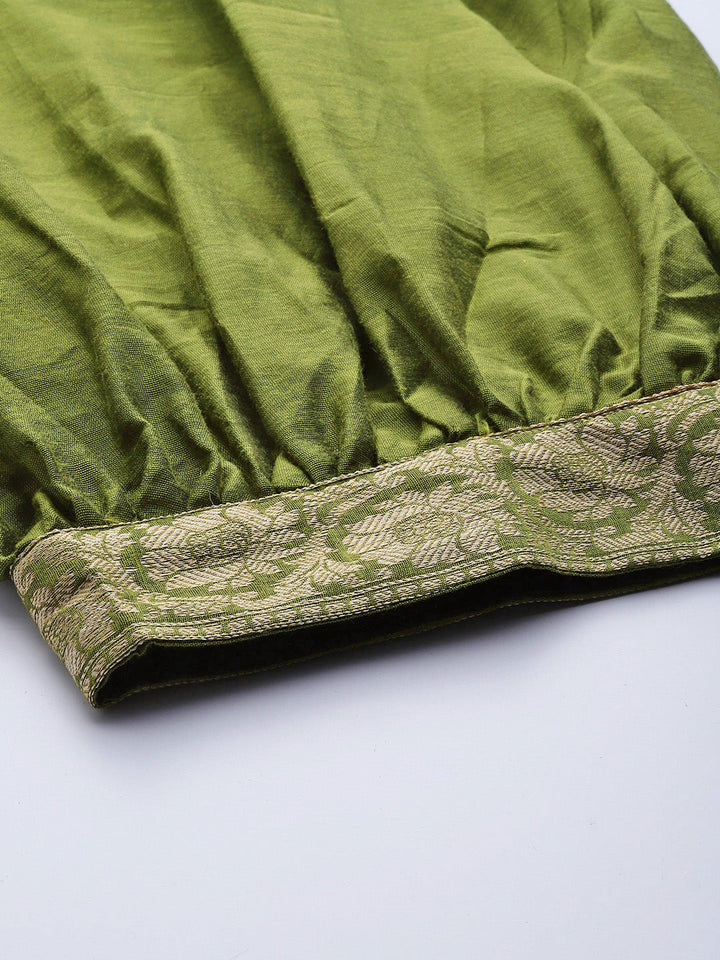 Green Banarasi Weaving Unstitched Suit Salwar Set & Handloom Dupatta