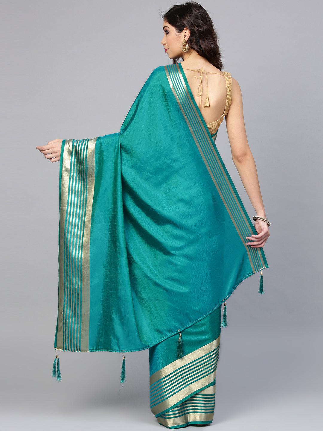 Zari Striped Satin Silk Saree with Contrast Brocade Blouse