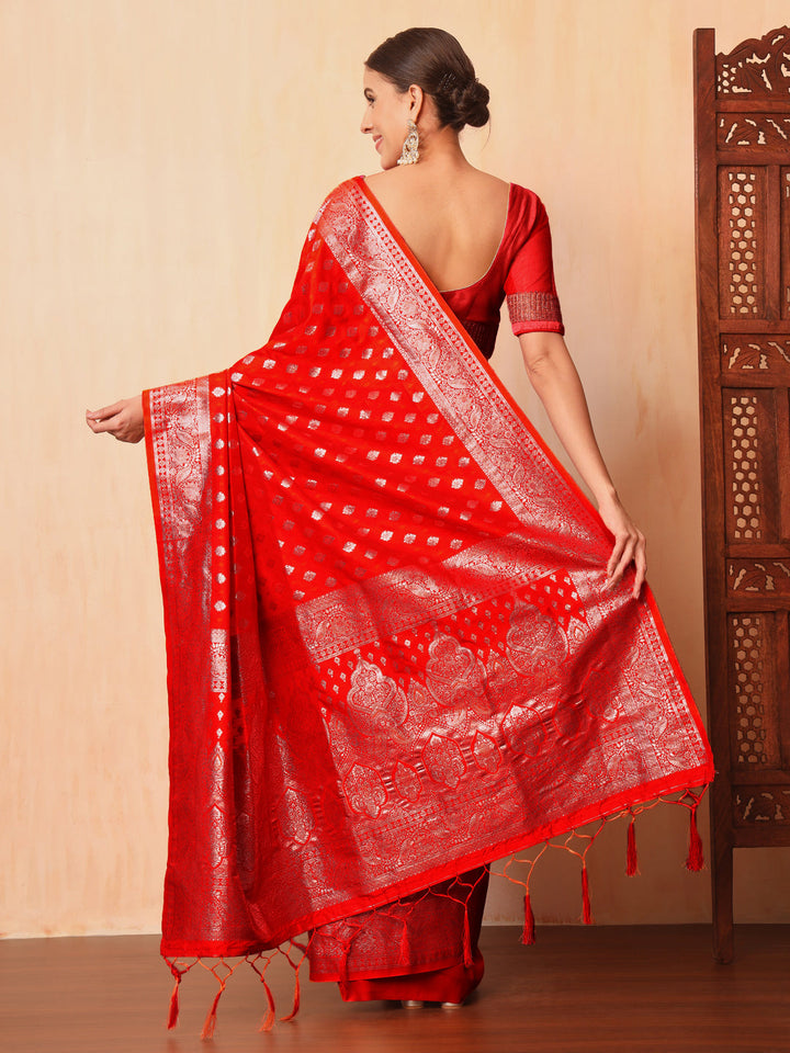 Resham & Zari Woven Traditional Silk Banarasi Saree with Ethnic ambi Motifs