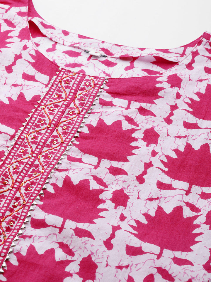 Cotton Batik Print Kurta Set with Bandhani Dupatta