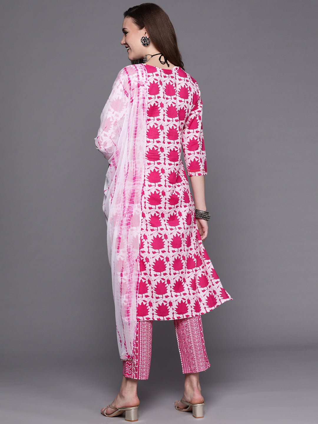 Cotton Batik Print Kurta Set with Bandhani Dupatta