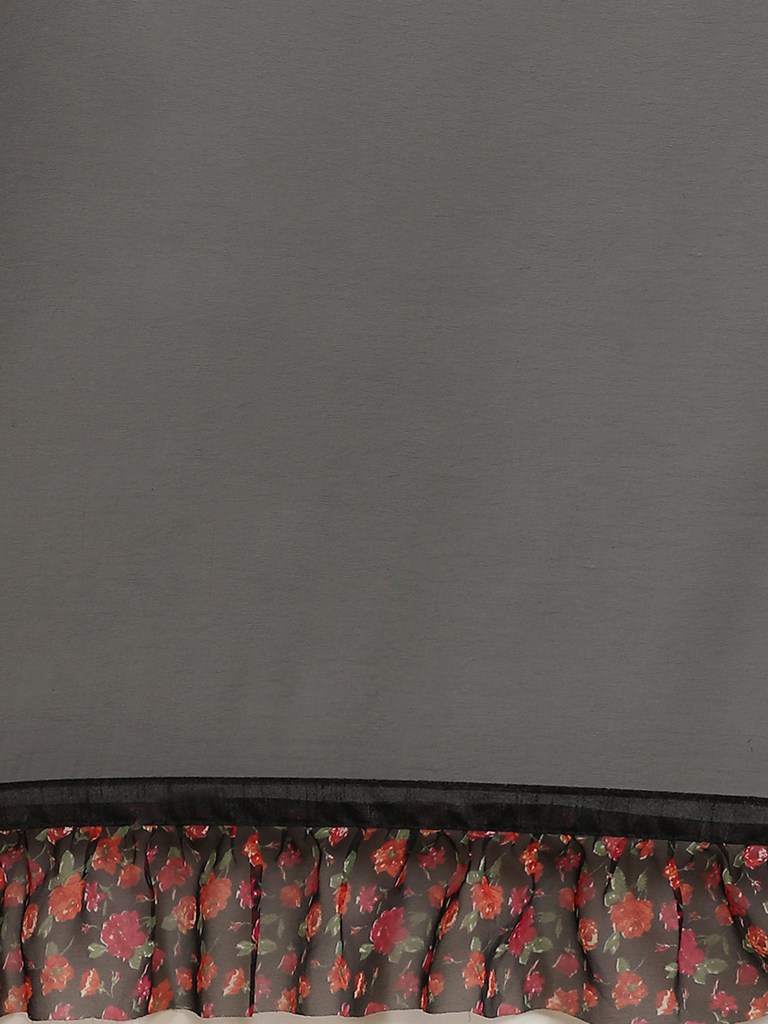 Fusion Black Georgette Ruffed Saree With Printed Floral Ruffles & Floral Printed Blouse