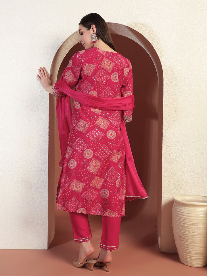 Abstract Bandhani Print Kurta Set wih Scalloped Embroidered Border & Gota Patti Laces