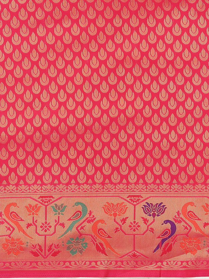 Magenta Paithani Silk Handloom Saree with Meenakari Peacock Motifs