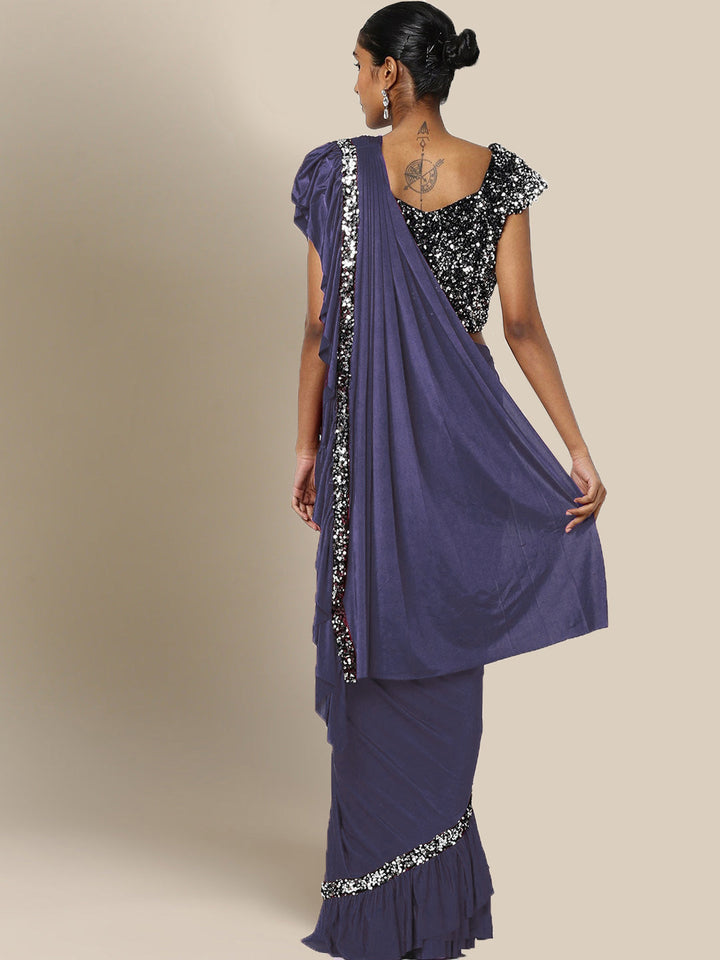 Ruffled Saree with SIlver Sequence Embellishments