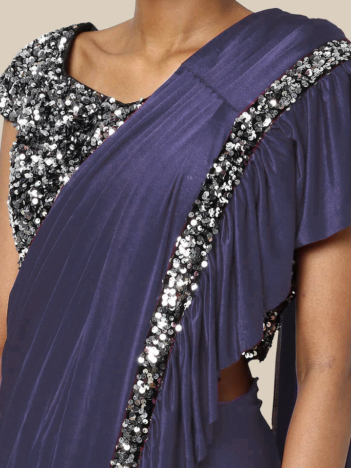 Ruffled Saree with SIlver Sequence Embellishments