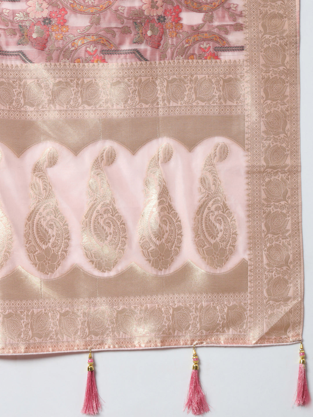 Nude Pink Banarasi Handloom Rangkat Saree with Resham Floral weaves
