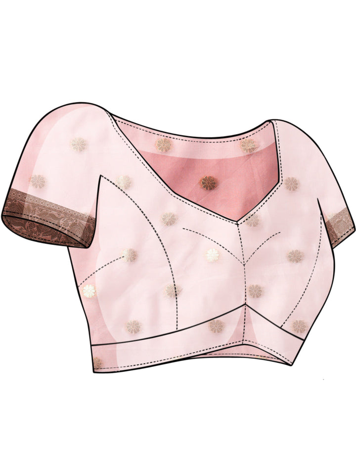 Nude Pink Banarasi Handloom Rangkat Saree with Resham Floral weaves