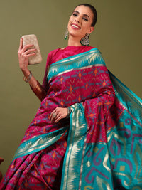 Chhabra 555 Ikat Pochampally Silk Saree with Meenakari Weaving & Contrast Temple Border 