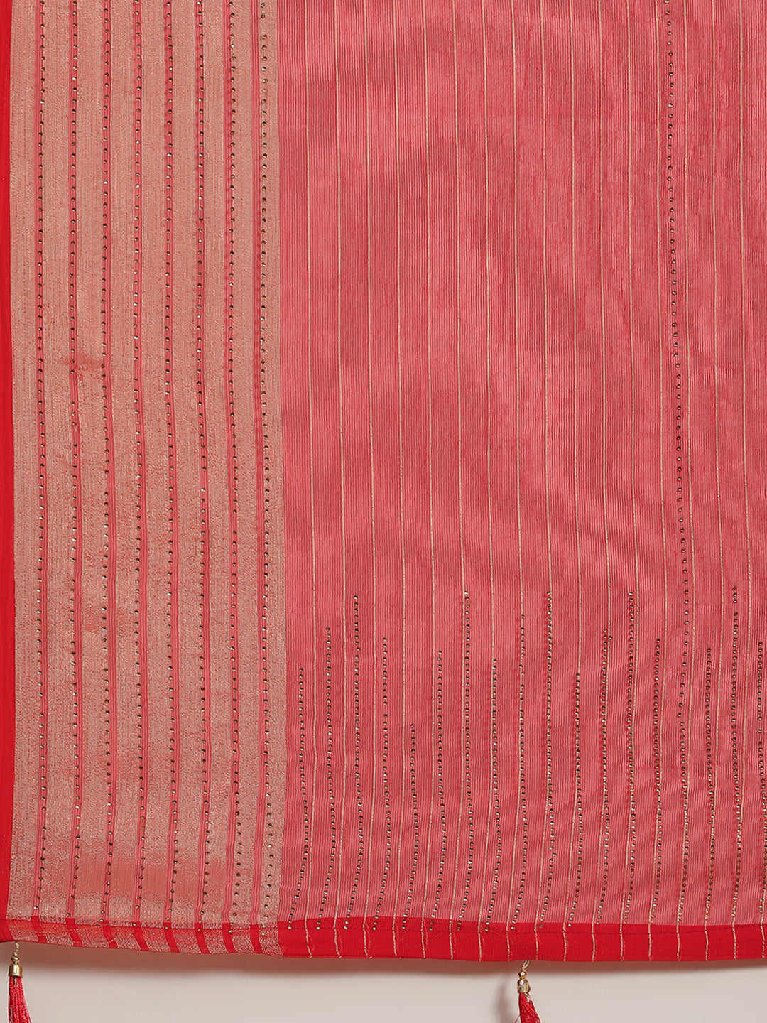 Red Chiffon Swarovski Embelllished Striped Weaving Belted Saree