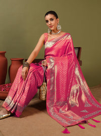 Banarasi Handloom saree with Lattice Weaving & Crystal Embellished Heart Motif Border