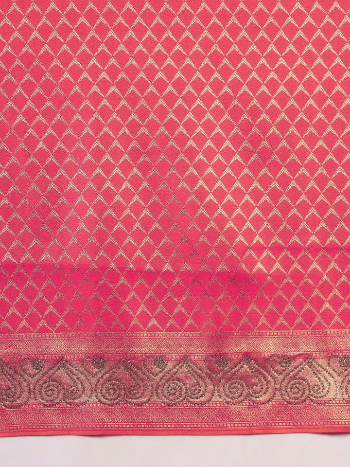 Banarasi Handloom saree with Lattice Weaving & Crystal Embellished Heart Motif Border
